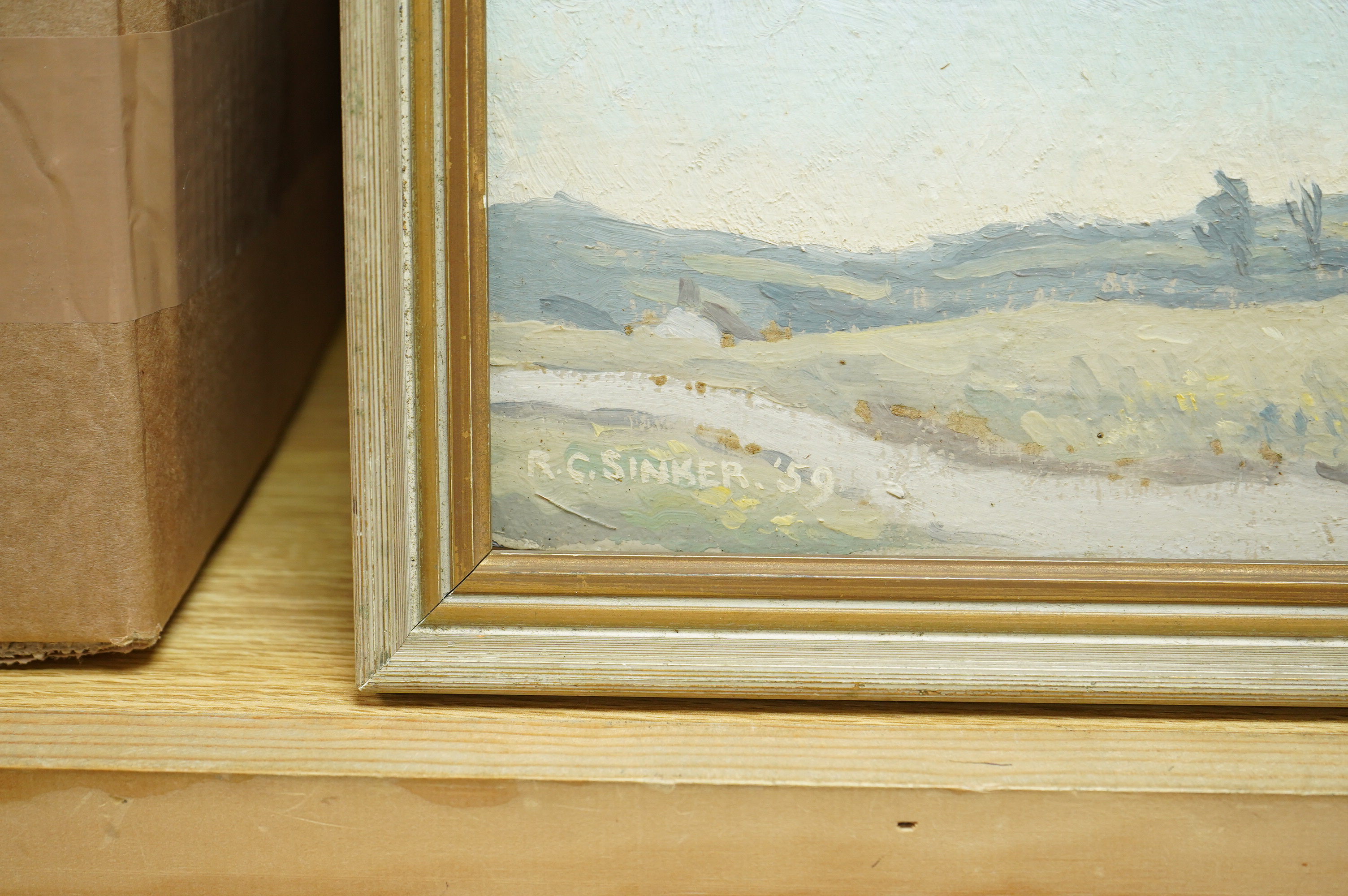 Robert Carey Sinker (1898-1967), landscape scene, signed and dated ‘59, oil on board, 19 x 28cm